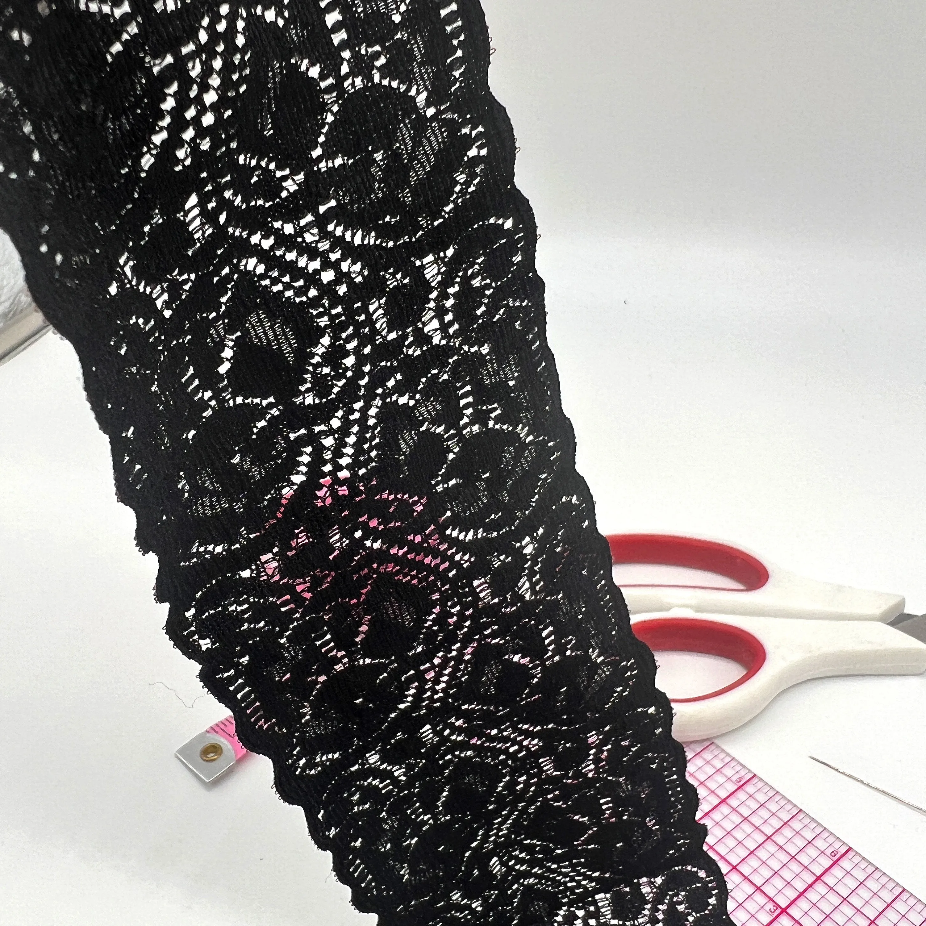 2 1/2" (6cm) Narrow Black Color Stretch Lace- 2 yard increments