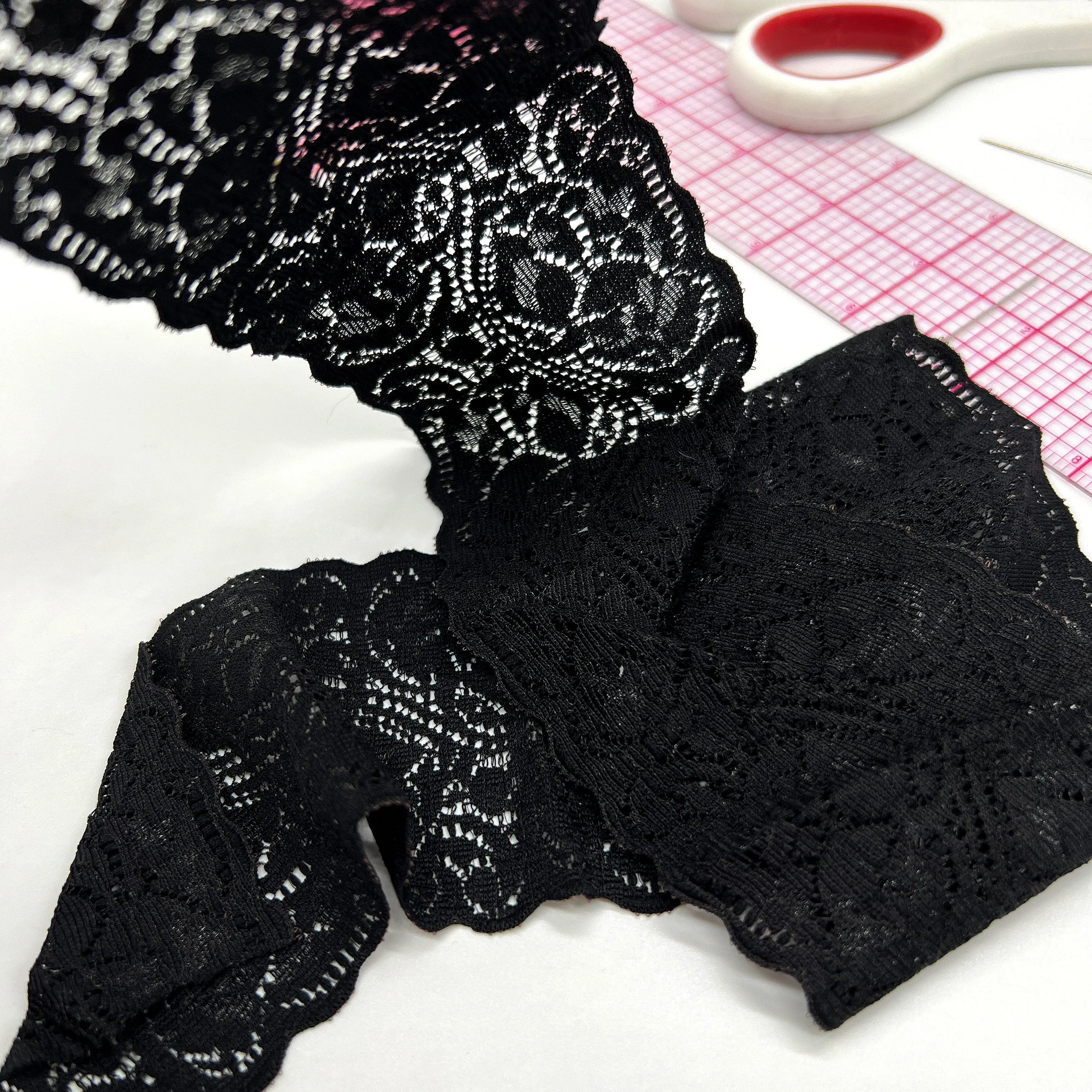 2 1/2" (6cm) Narrow Black Color Stretch Lace- 2 yard increments