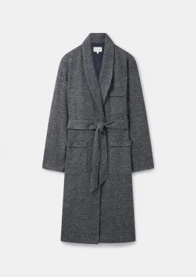 Black & Grey Melange Wool Silk Dressing Gown