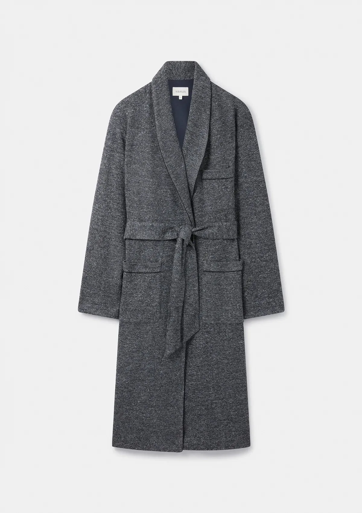 Black & Grey Melange Wool Silk Dressing Gown