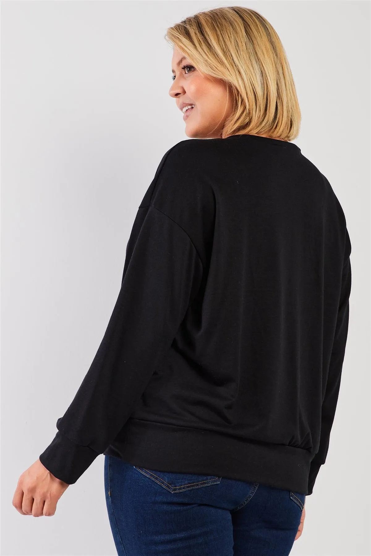 Black "Monday Sunday" Print Long Sleeve Relaxed Sweatshirt Top /3-2-1