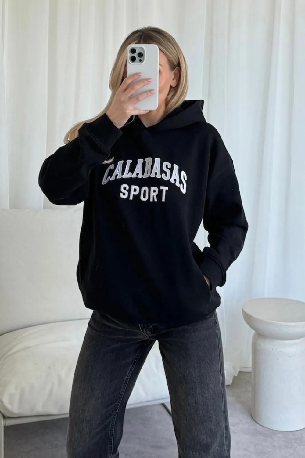 Calabasas black embroidered premium relaxed hoodie