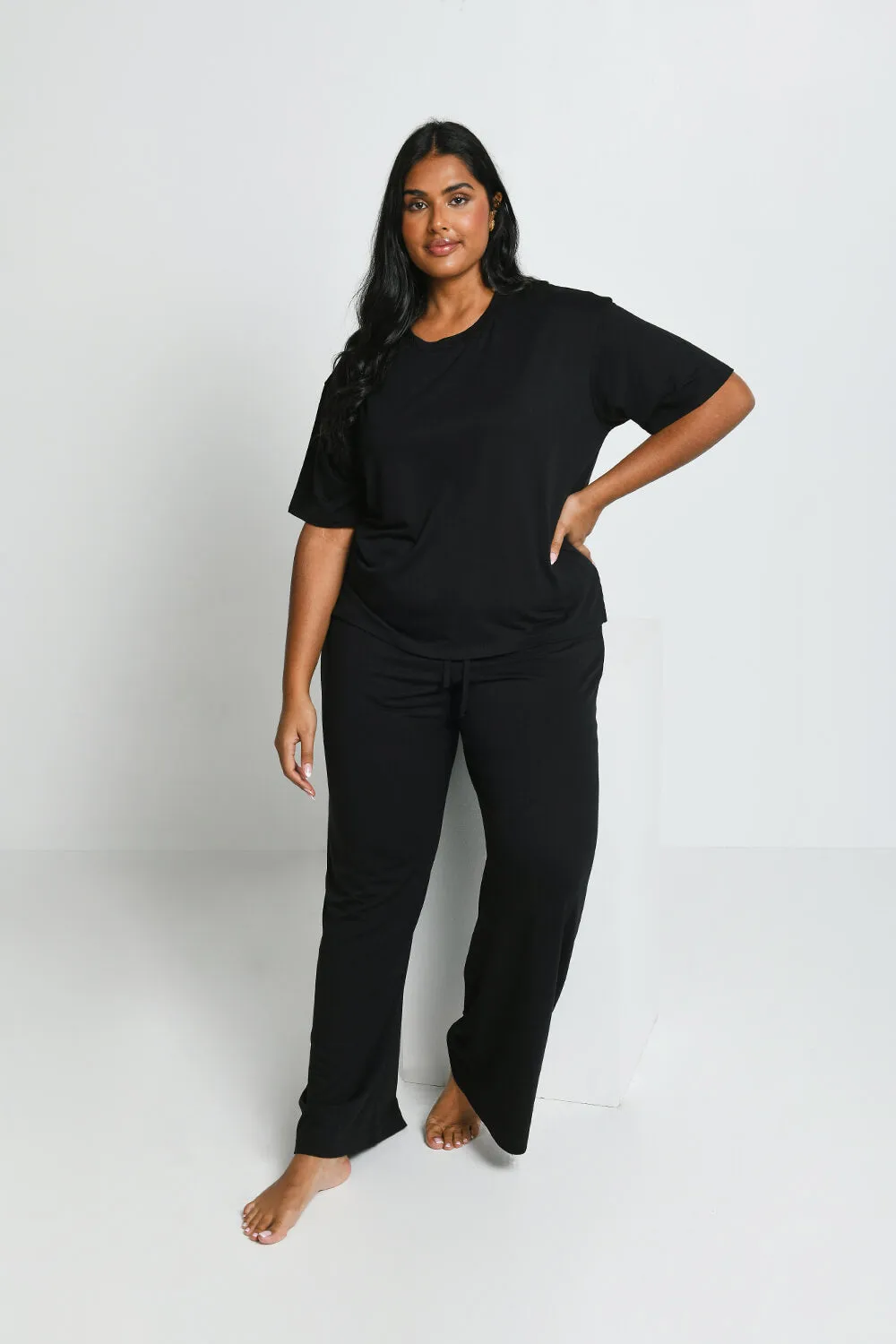 Curve Soft Touch Wide Leg Lounge Set - Black