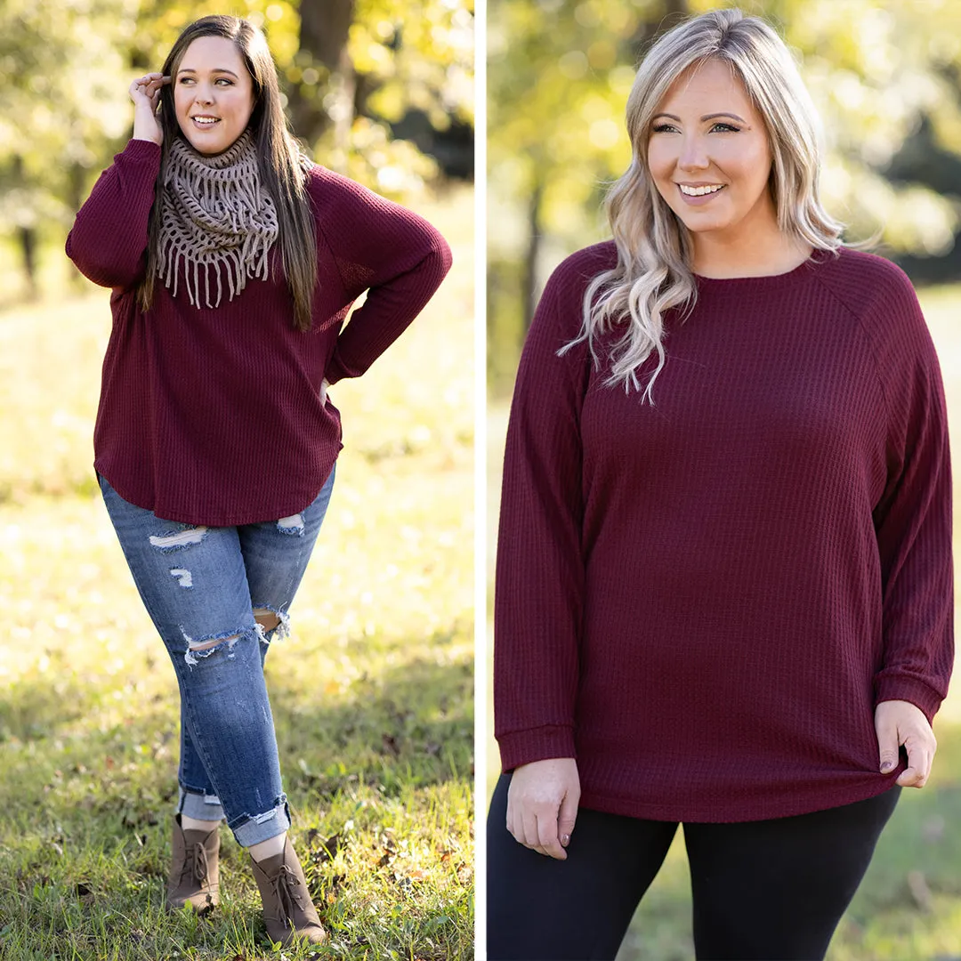 Curved Hem Slouchy Dolman Tunic, Wine Thermal