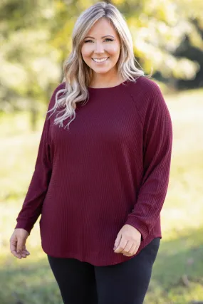 Curved Hem Slouchy Dolman Tunic, Wine Thermal