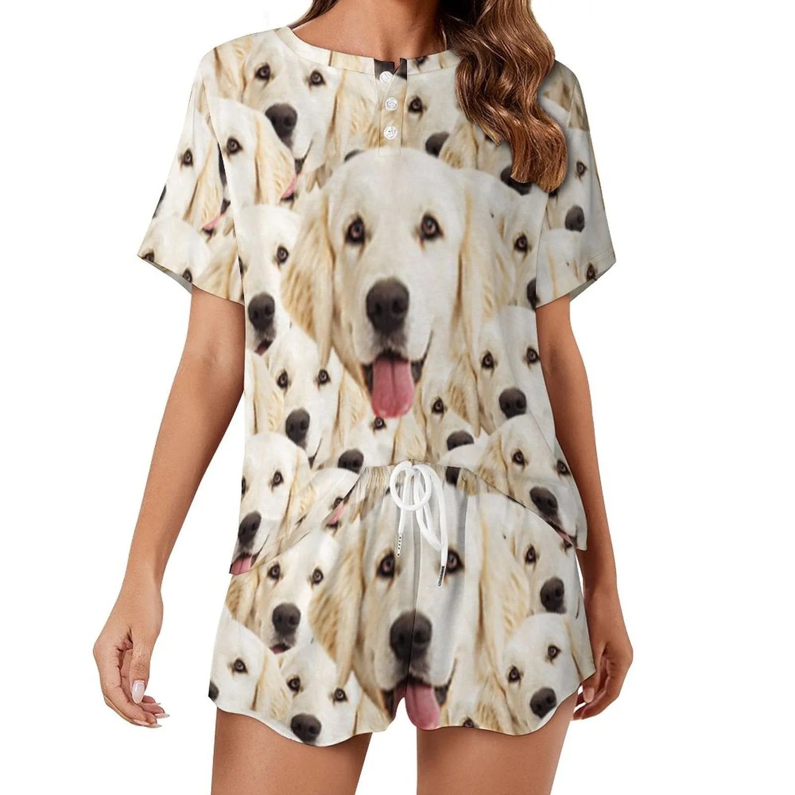 Custom Pet Face My Lovely Dog Pajama Set Women's Short Sleeve Top and Shorts Loungewear Athletic Tracksuits