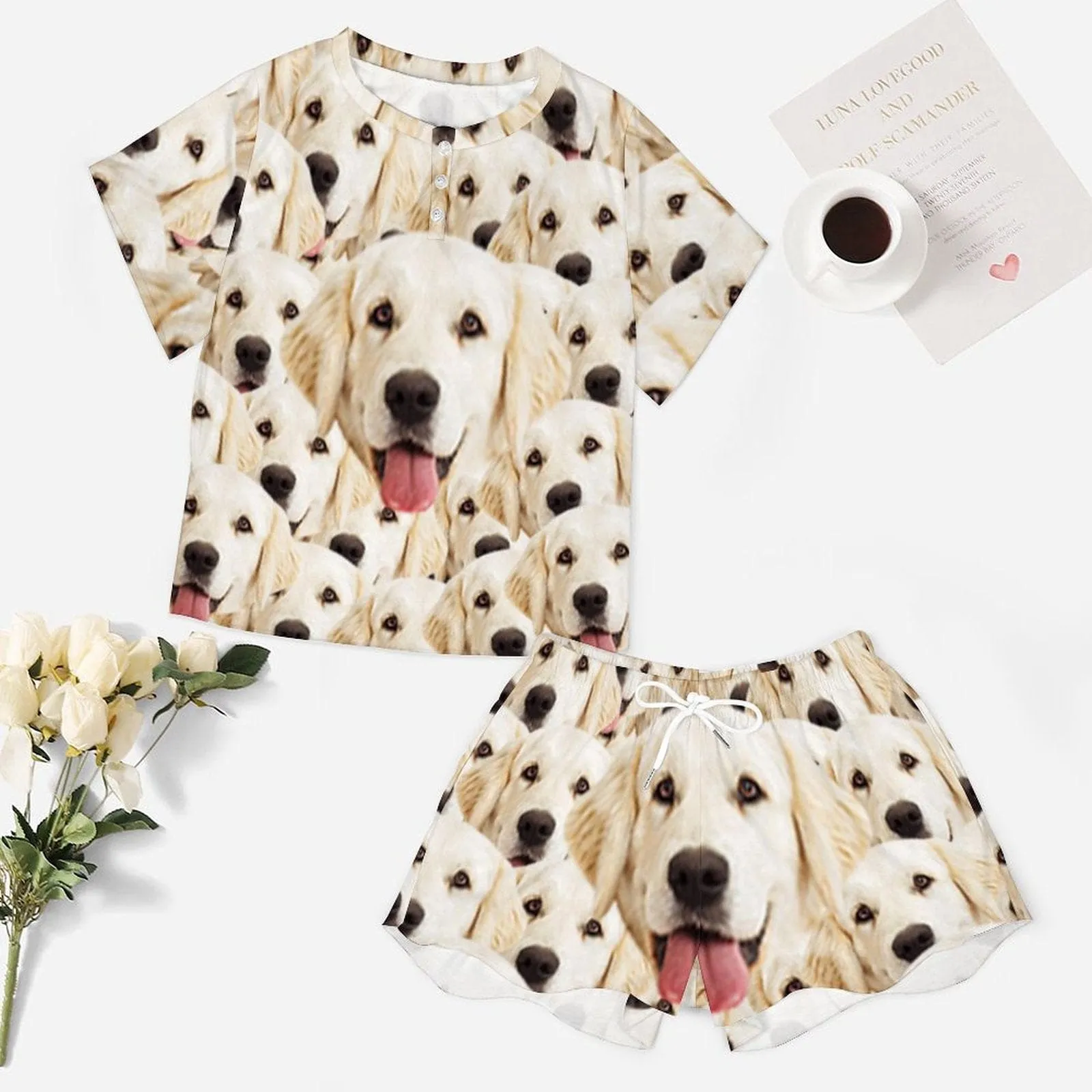 Custom Pet Face My Lovely Dog Pajama Set Women's Short Sleeve Top and Shorts Loungewear Athletic Tracksuits