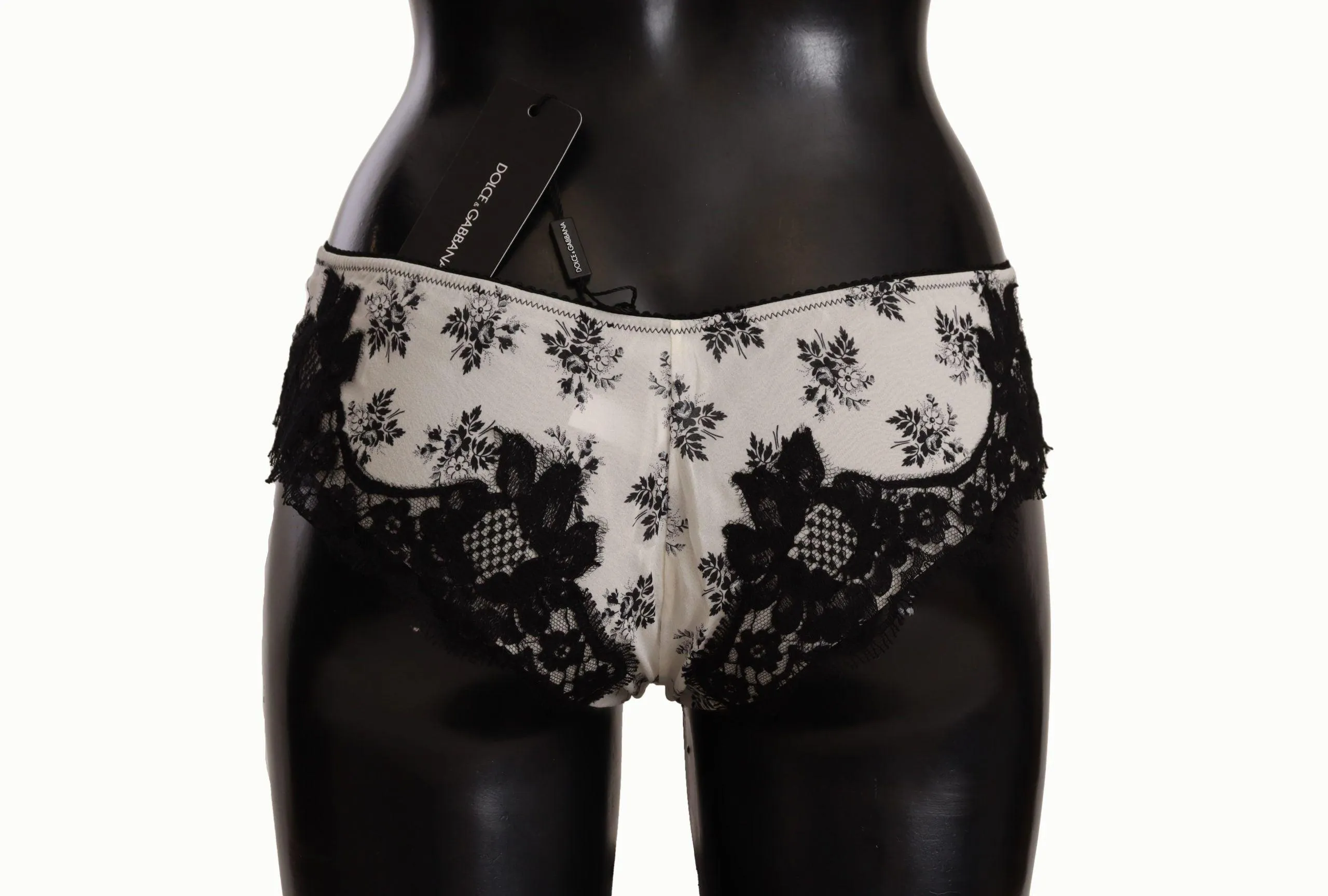 Dolce & Gabbana White Floral Lace Satin Briefs Underwear