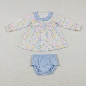 GBO0193 baby girl clothes blue flower bummies set