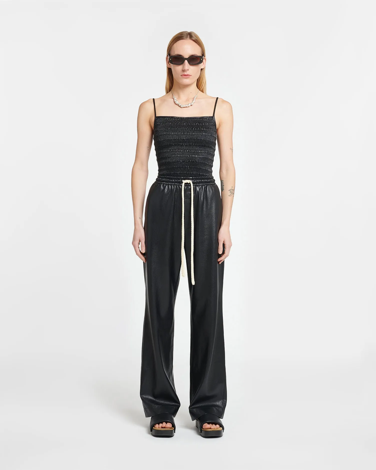 Gisela - Okobor™ Alt-Leather Drawstring Pants - Black/Creme