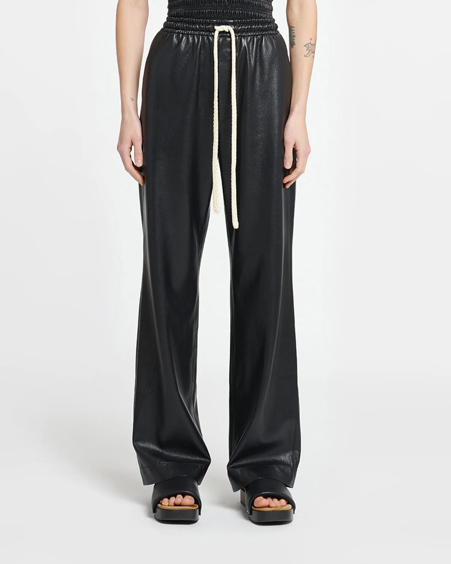 Gisela - Okobor™ Alt-Leather Drawstring Pants - Black/Creme