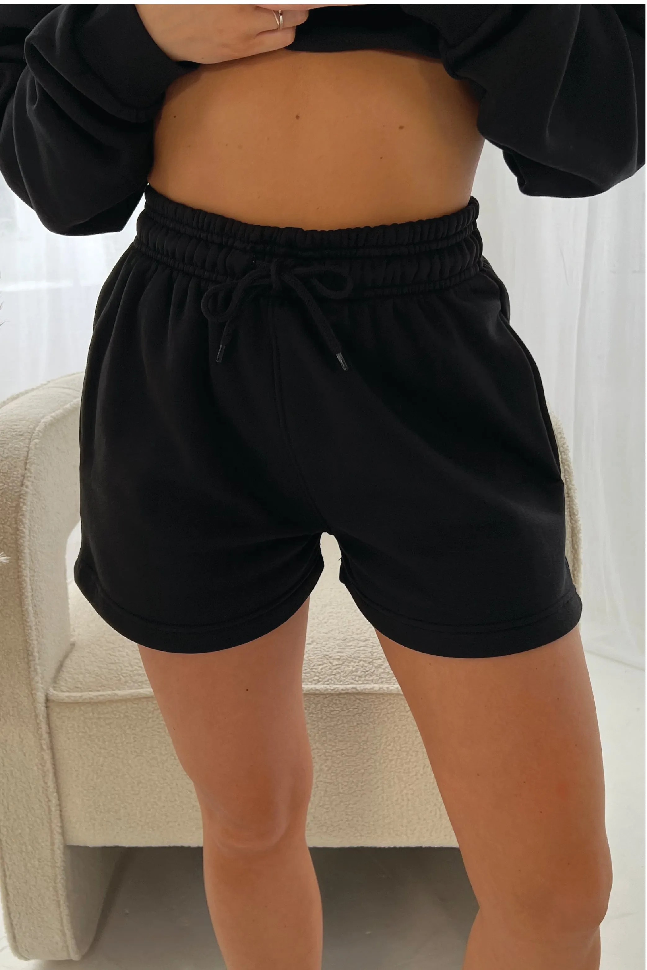 Glamify premium essential relaxed black shorts