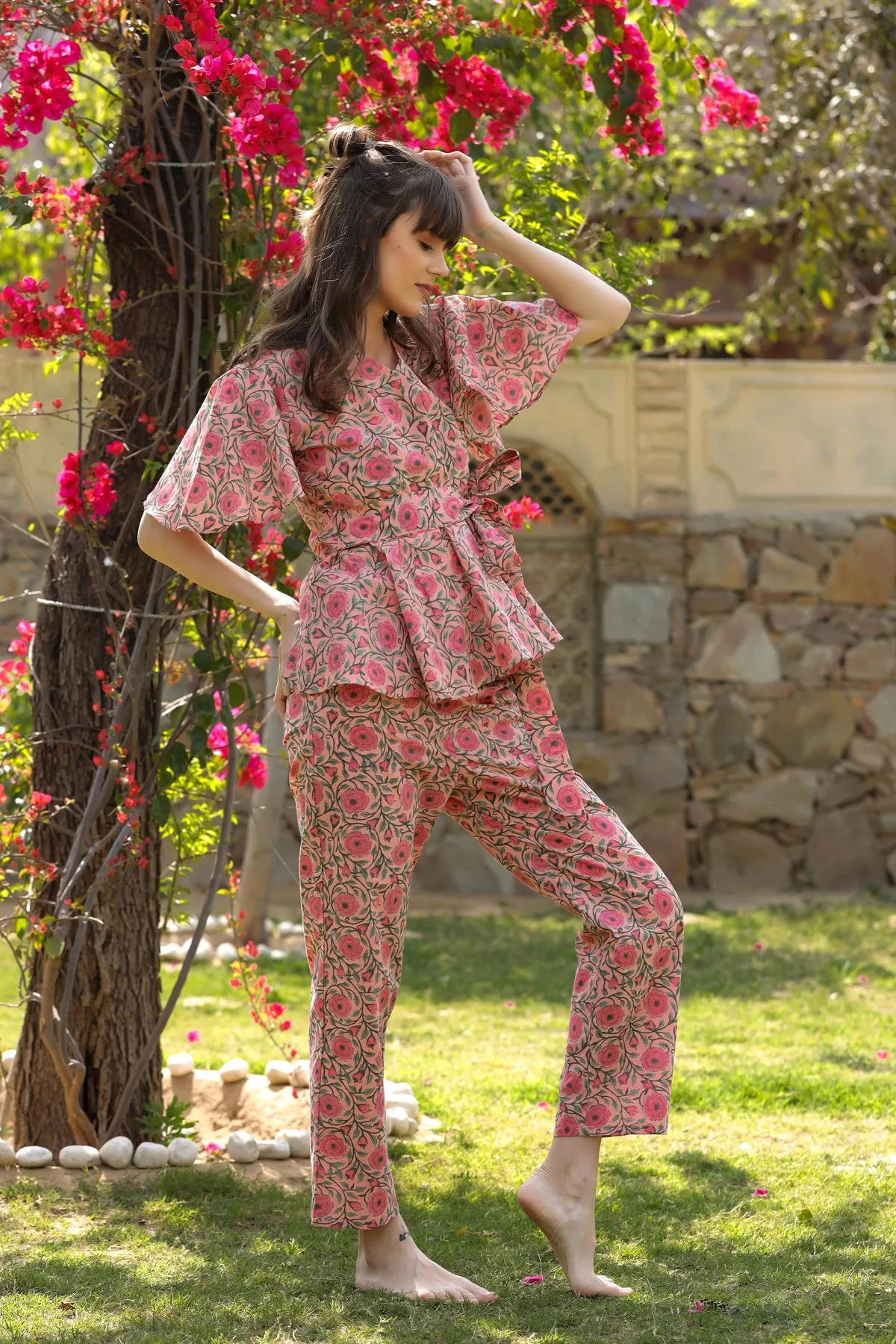 Gulmohar Pink Loungewear Top Set