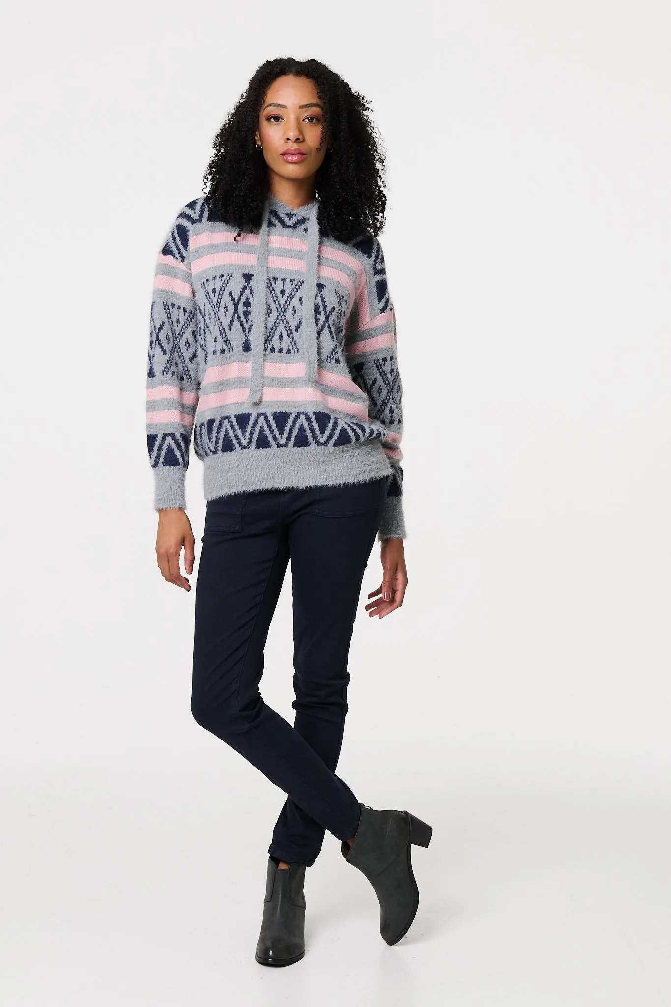 Ikat Print Relaxed Hooded Sweatshirt