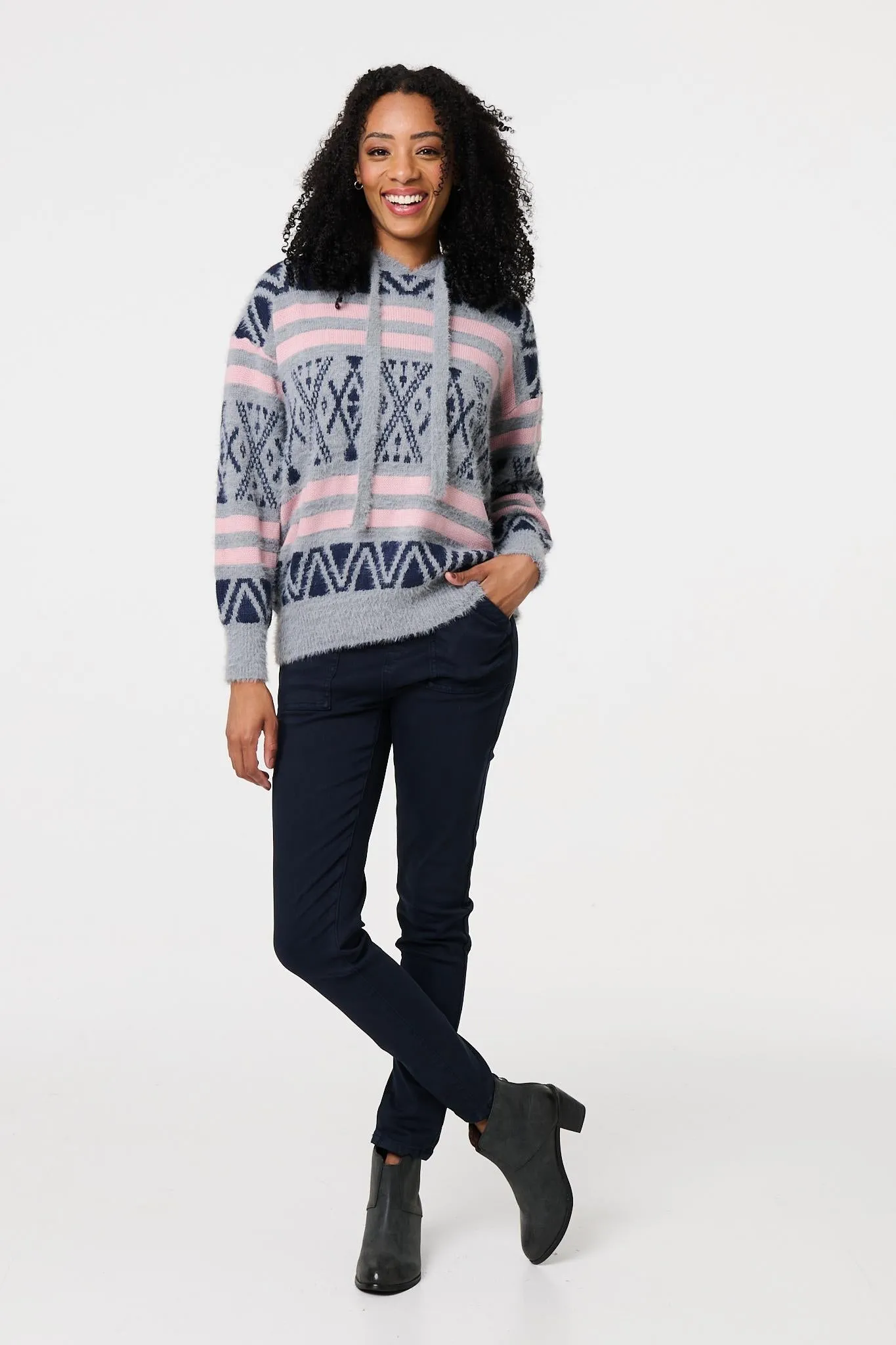 Ikat Print Relaxed Hooded Sweatshirt