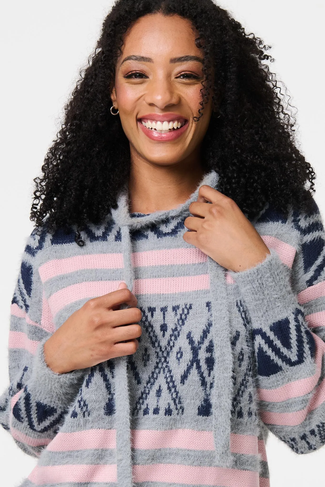 Ikat Print Relaxed Hooded Sweatshirt