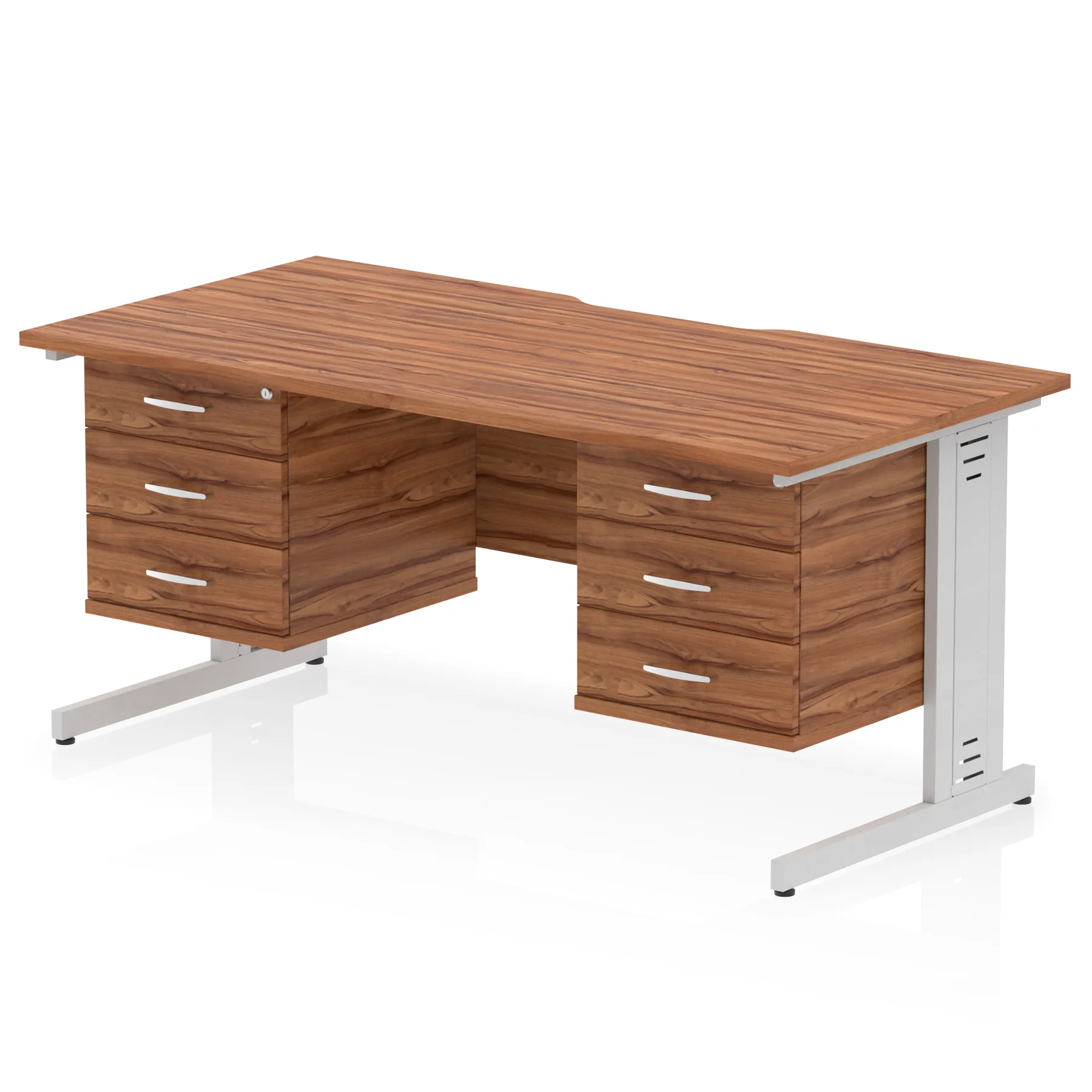 Impulse Scalloped Edge 1600mm Cable Managed Straight Desk With Two Fixed Pedestal