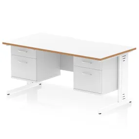 Impulse Scalloped Edge 1600mm Cable Managed Straight Desk With Two Fixed Pedestal