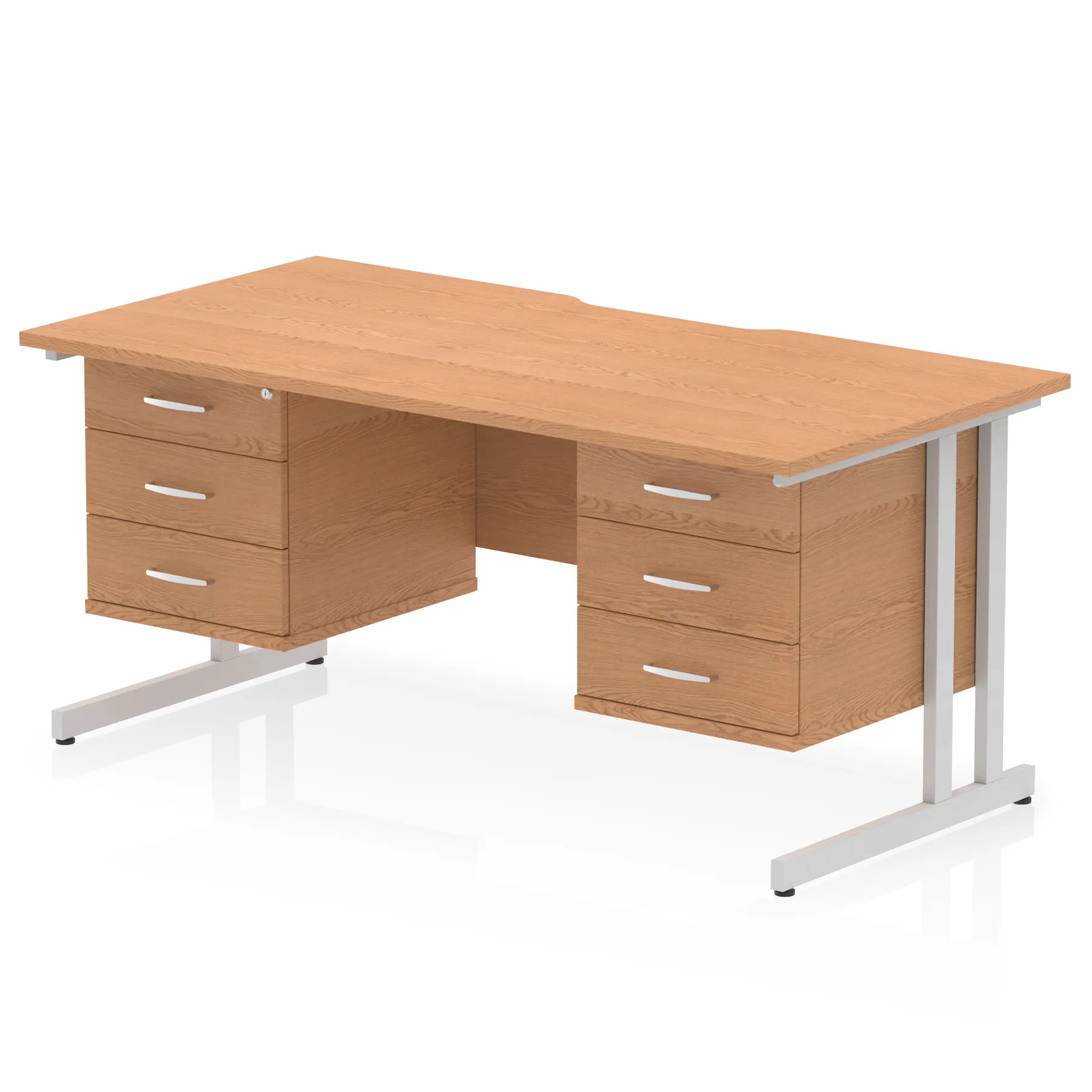 Impulse Scalloped Edge 1600mm Cantilever Straight Desk With Two Fixed Pedestal