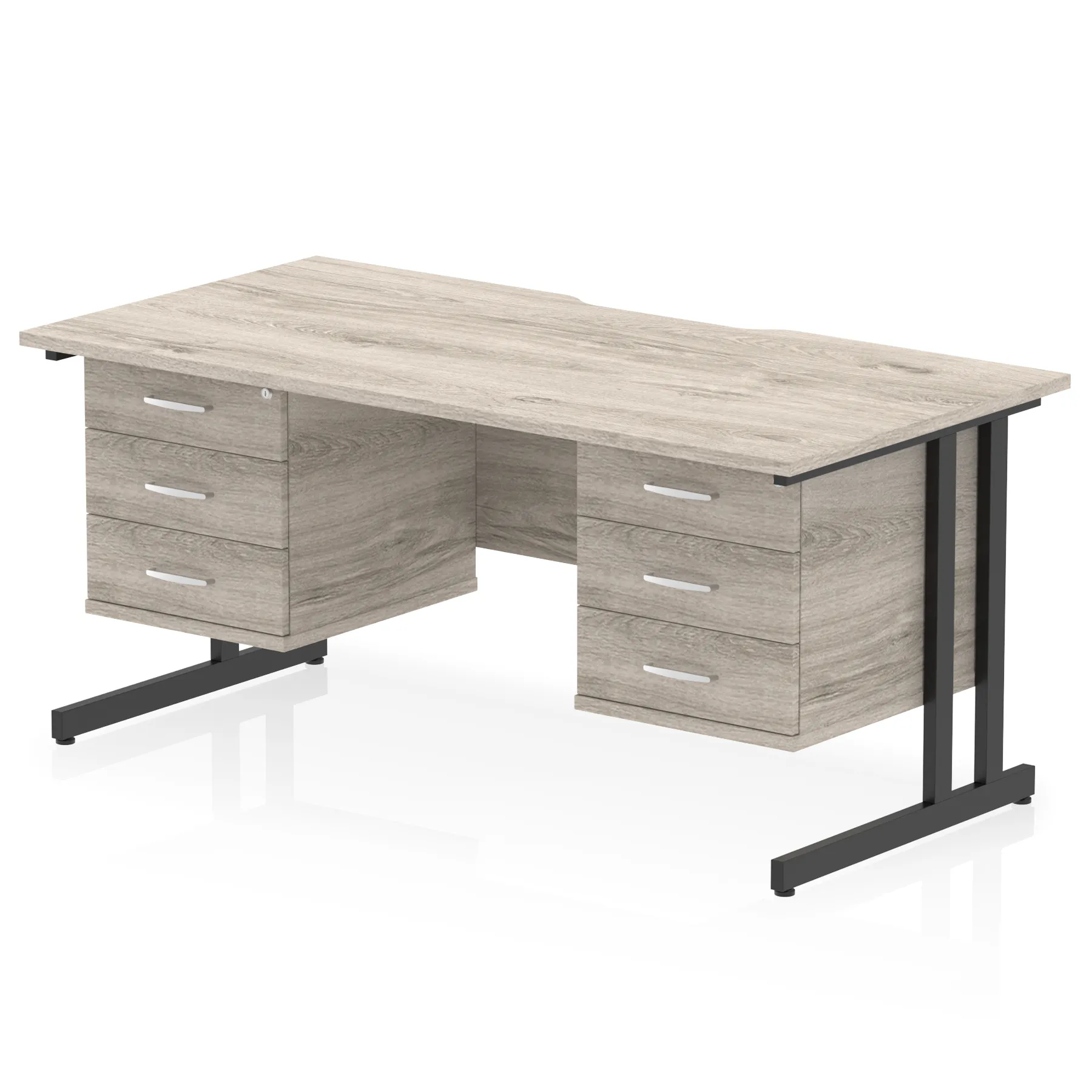 Impulse Scalloped Edge 1600mm Cantilever Straight Desk With Two Fixed Pedestal