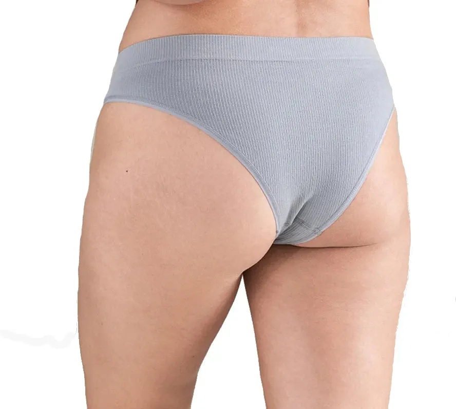 Ladies Seamless Storm Grey Flattering High Leg Style Semi Coverage Back Super Soft Ribbed Material Sustainably Made With Tencel Soft Brief