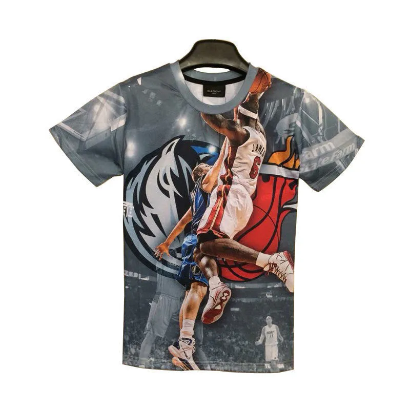 Men's Short Sleeve Heat Mavs Star Printed Basketball 3D T-Shirt