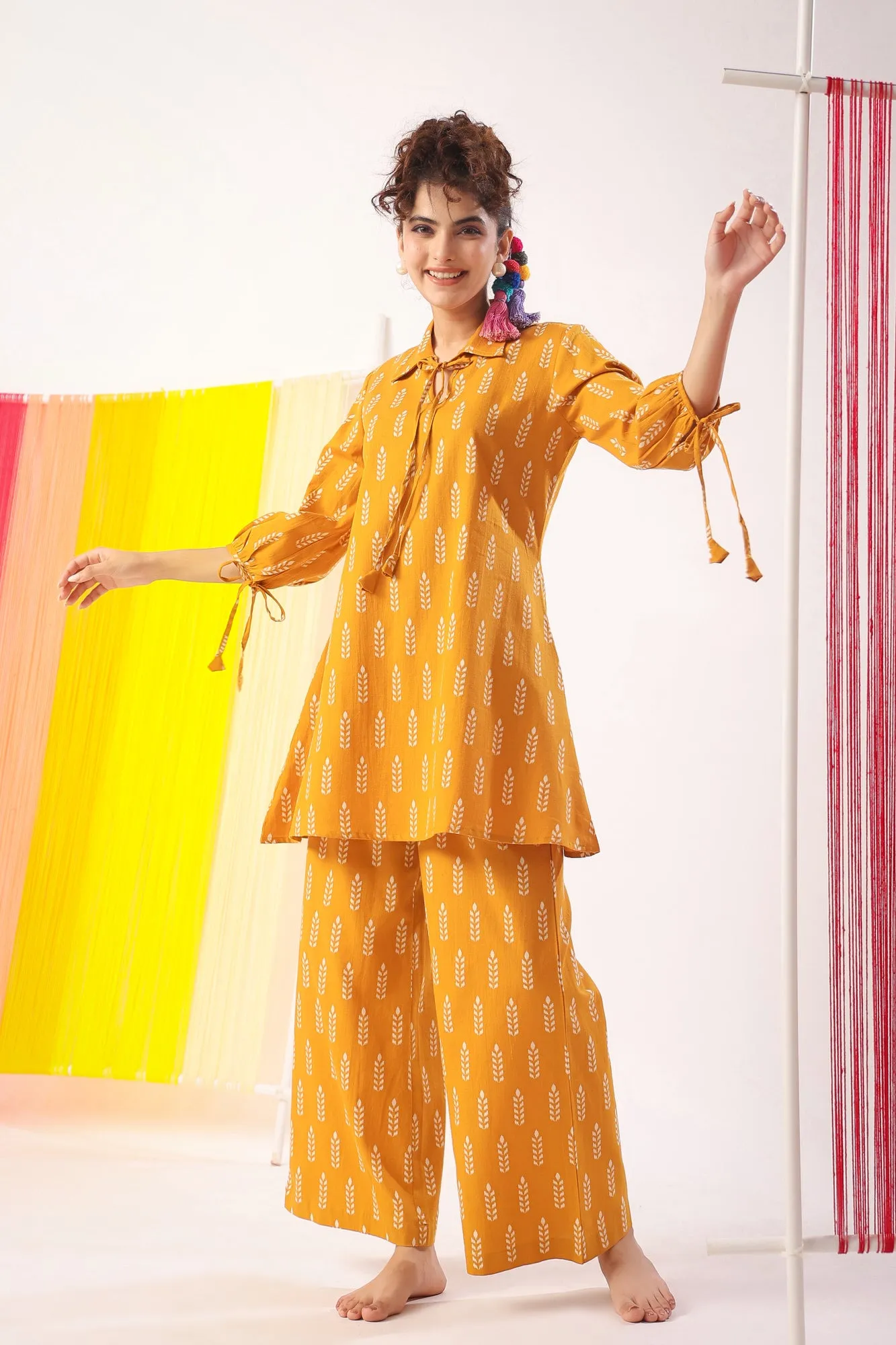 Minimalist Motif On Mustard Loungewear