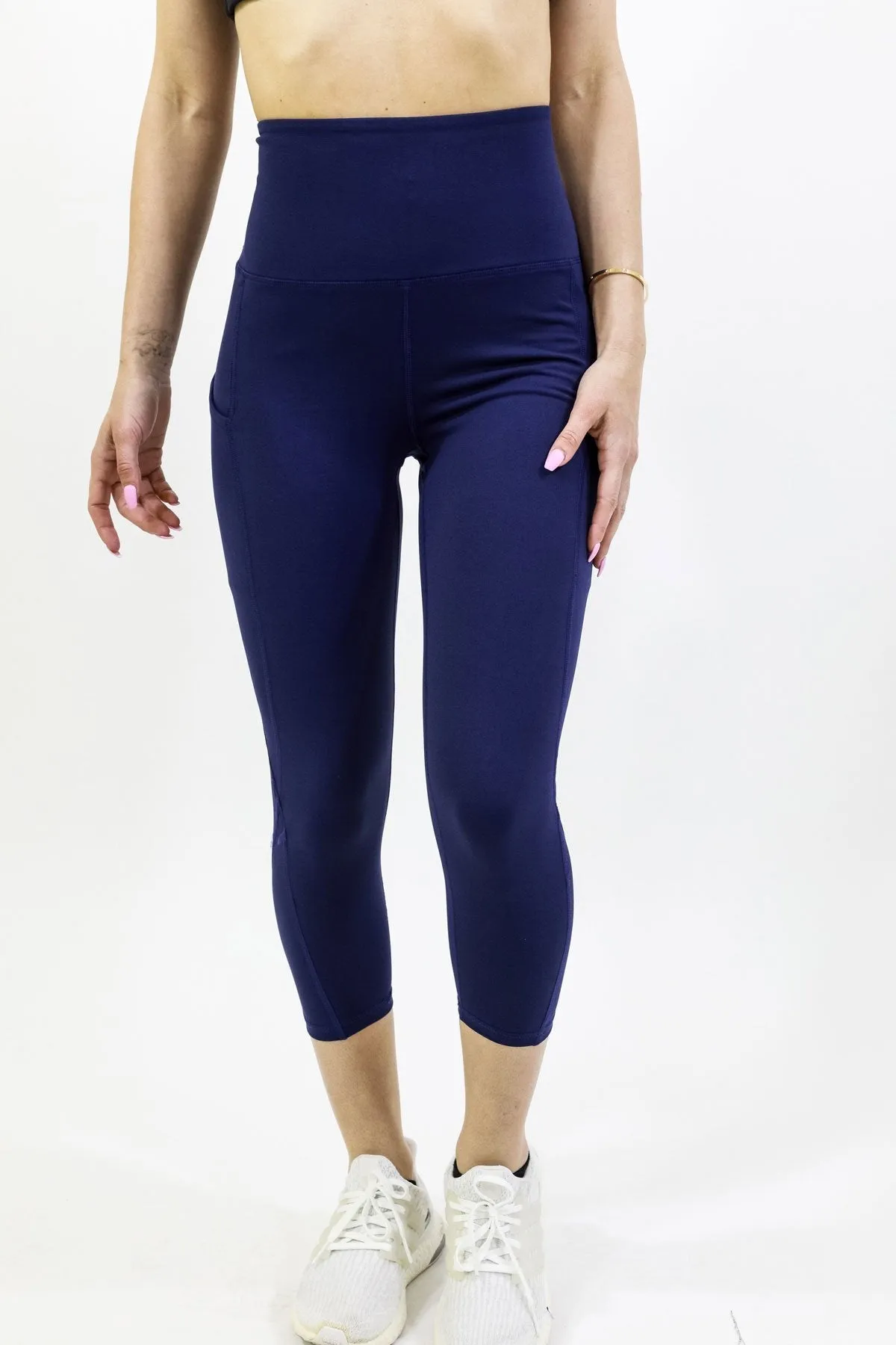 Navy Blue High Waisted Yoga Capri Leggings