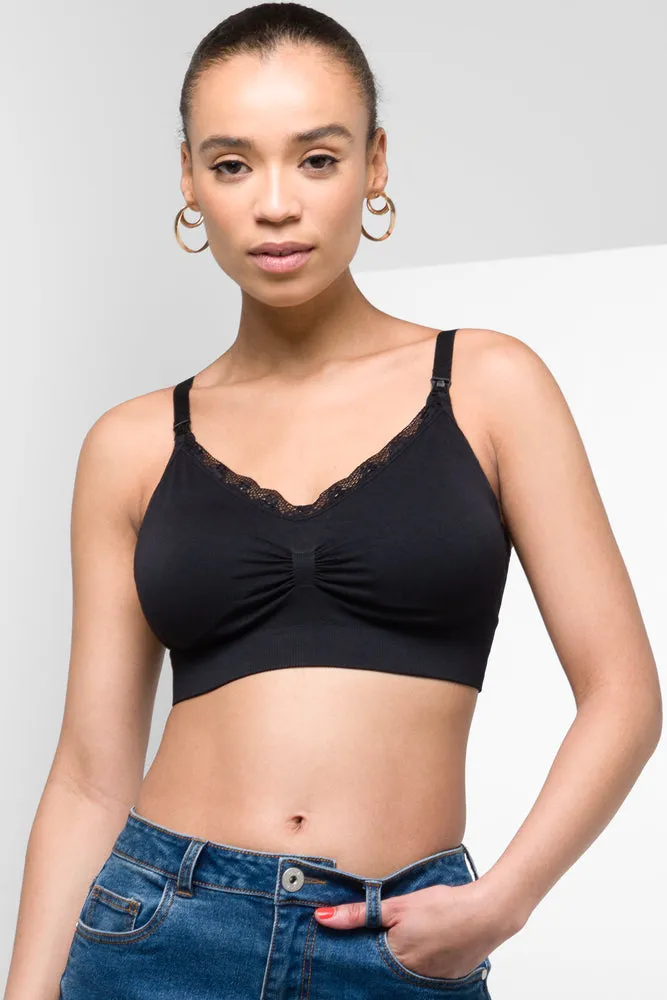 Padded Lace Trim Nursing Bra Lace Black