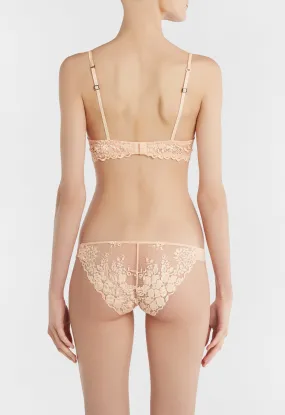 Peach Low-rise Briefs in Leavers Lace and Silk Georgette