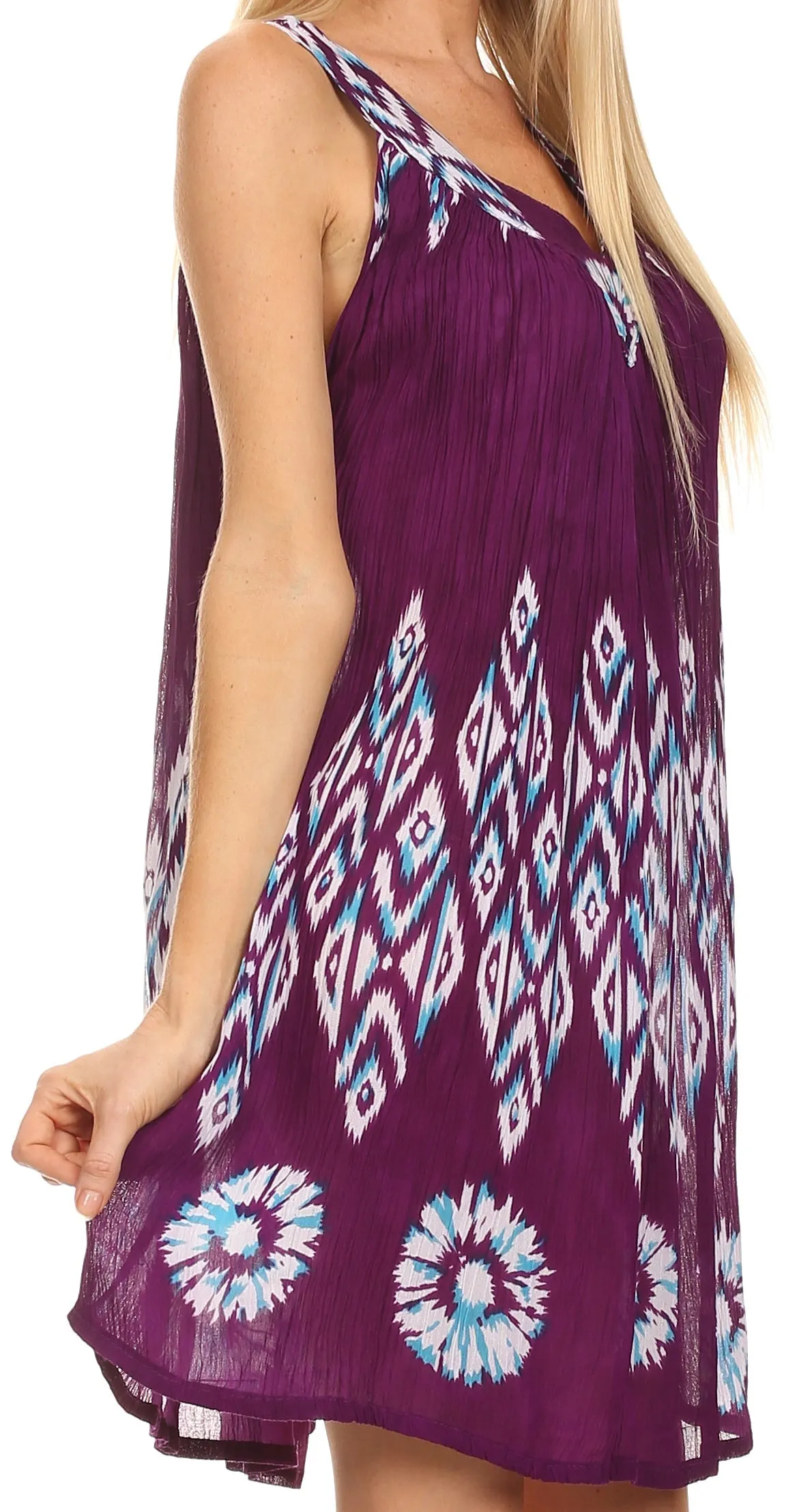 Sakkas Kora V-Neck Relaxed Fit Sleeveless Mini Dress / Cover Up