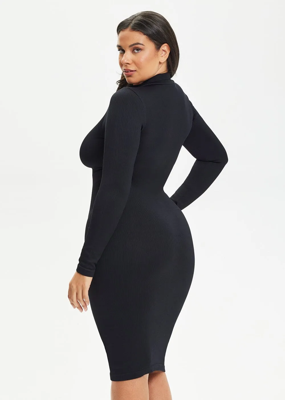 SnatchedKnit Front Button Collar Midi Dress