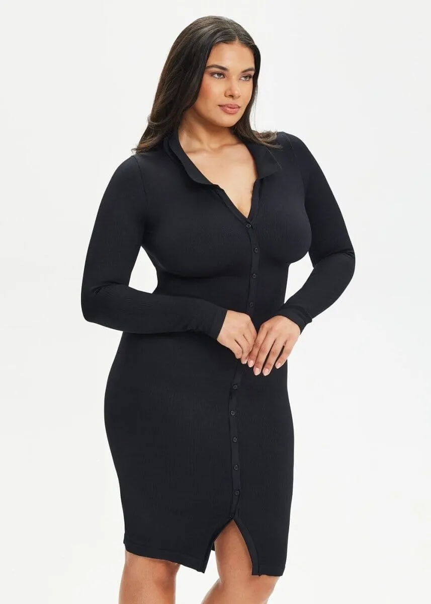 SnatchedKnit Front Button Collar Midi Dress