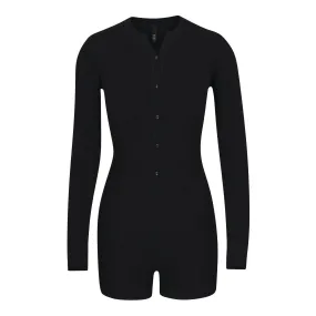 SOFT LOUNGE BUTTON UP HENLEY ONESIE | ONYX