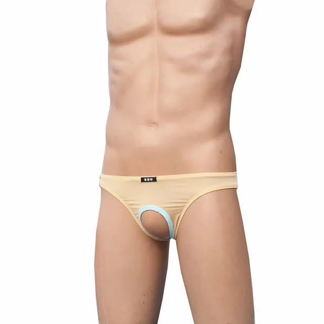 Solid Color Sexy Men's Low Waist Underwear With Penis Hole Open Pouch