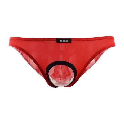 Solid Color Sexy Men's Low Waist Underwear With Penis Hole Open Pouch