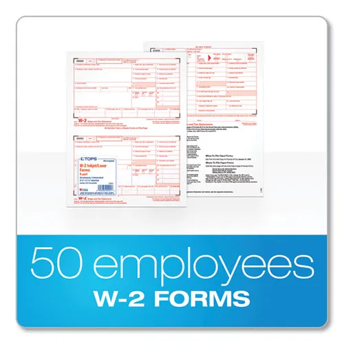 W-2 Tax Forms For Inkjet/laser Printers, Fiscal Year: 2023, Six-part Carbonless, 8.5 X 5.5, 2 Forms/sheet, 50 Forms Total