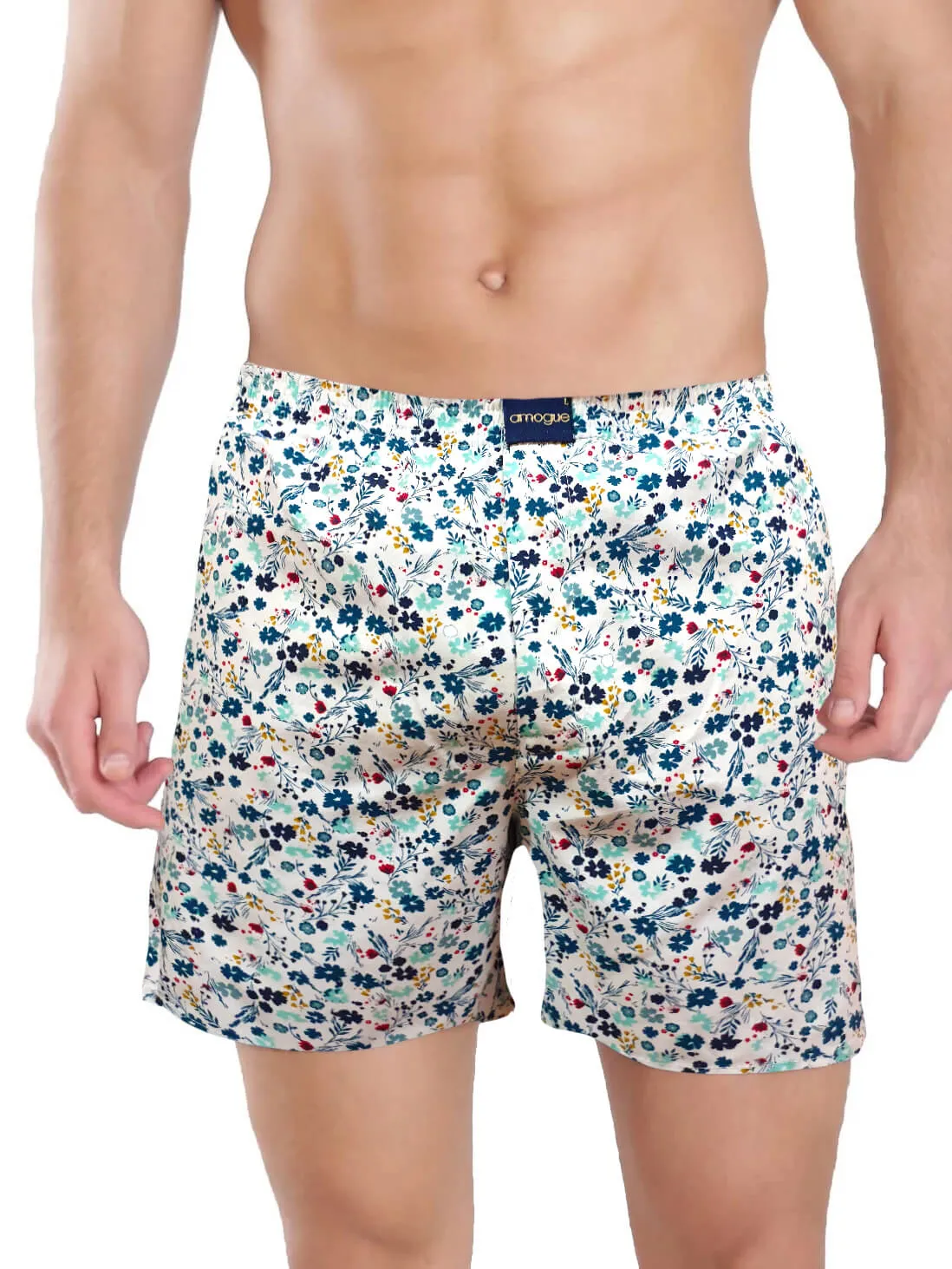 White Floral & Navy Dotted Printed Men Boxers