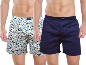 White Floral & Navy Dotted Printed Men Boxers