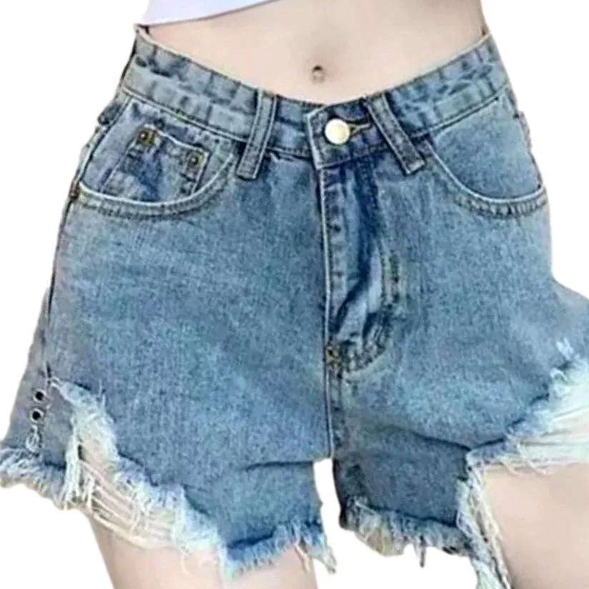 Wide women's distressed denim shorts