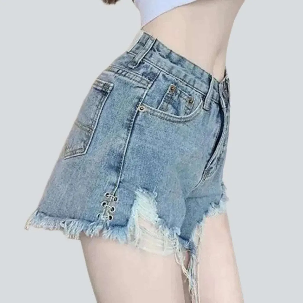 Wide women's distressed denim shorts