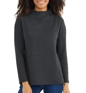 Women's Bamboo Thermal Fleece Mockneck - Heather Black