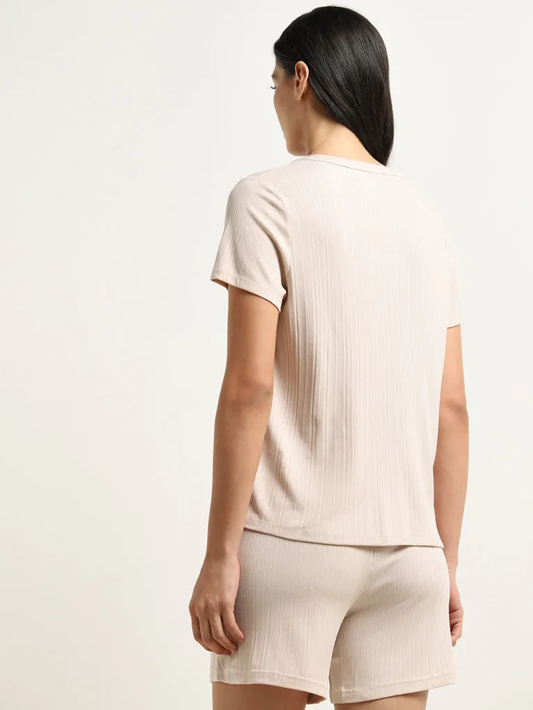 Wunderlove Beige Ribbed Textured Top